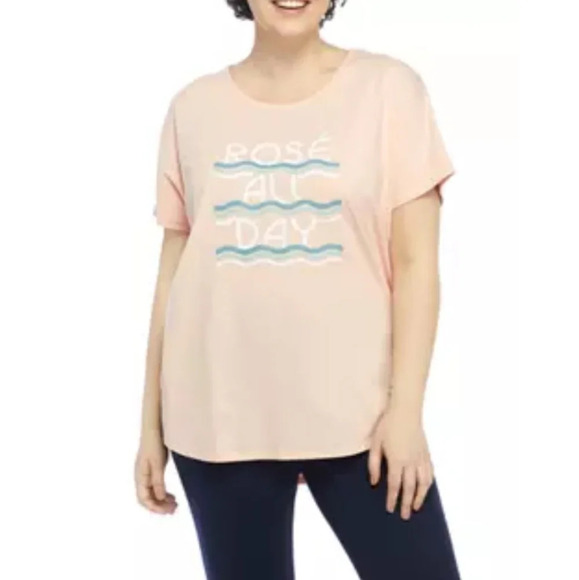 NWOT Wonderly Studio Plus Size Short Sleeve Rosé All Day Graphic T-Shirt 2X - Picture 1 of 8